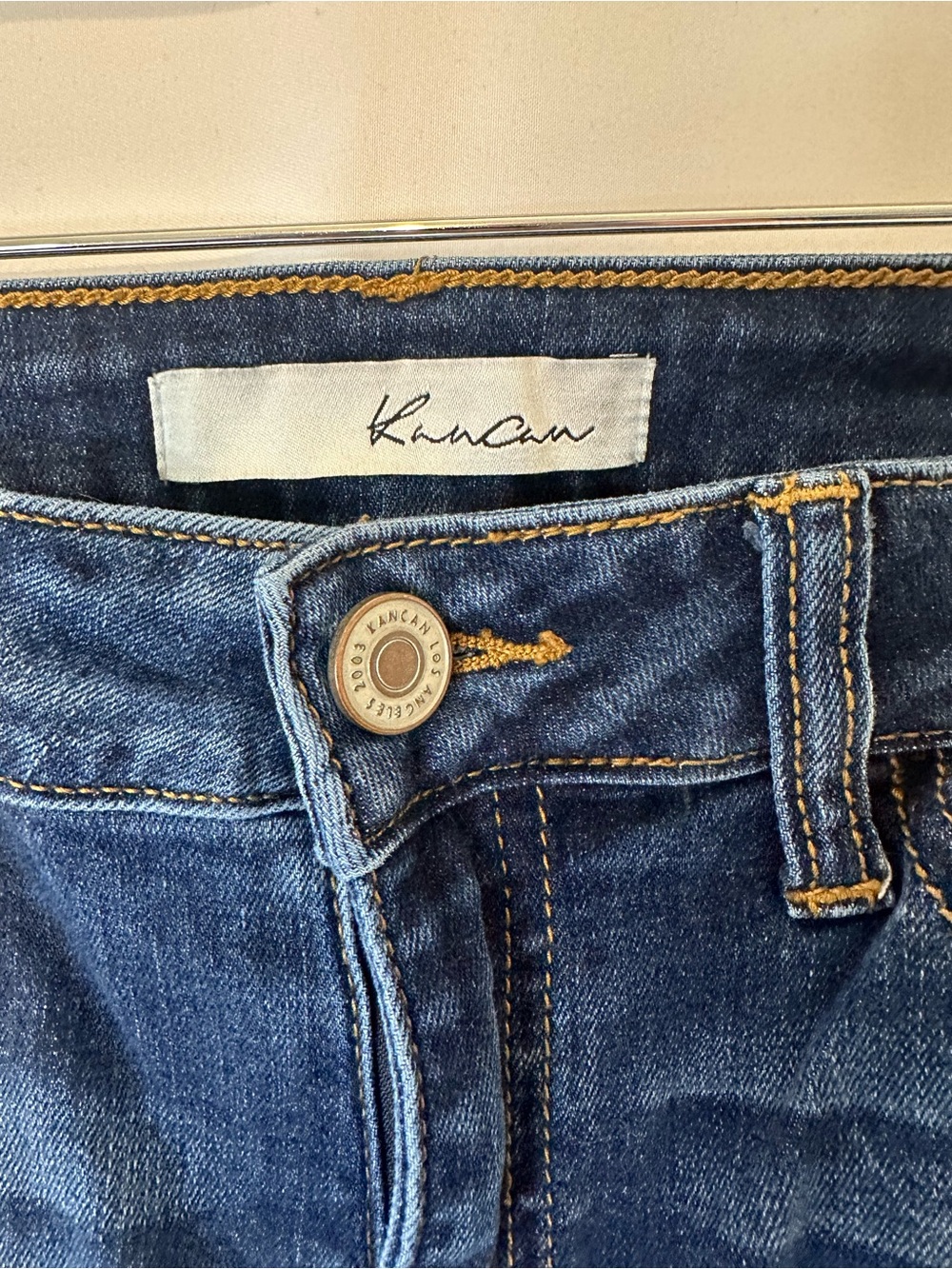 KanCan Dark Blue Distressed Skinny Jeans with Leopard Cuff - Picture 6 of 7
